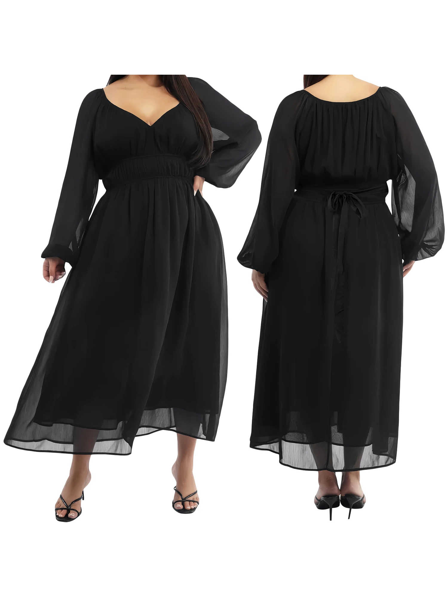 

Элегантное платье макси с цветочным принтом, рукавами с рюшами и ампирной талией для женщин, осенняя модная одежда больших размеров