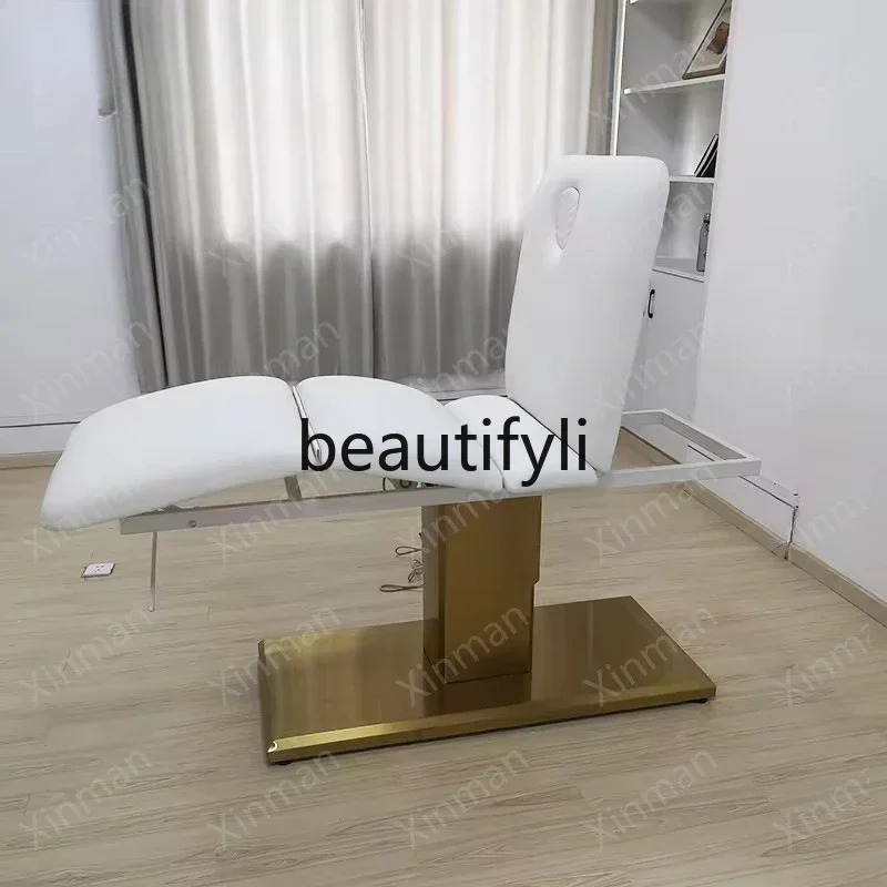 

zqqqqGold base 3 motor white leather electric beauty massage bed