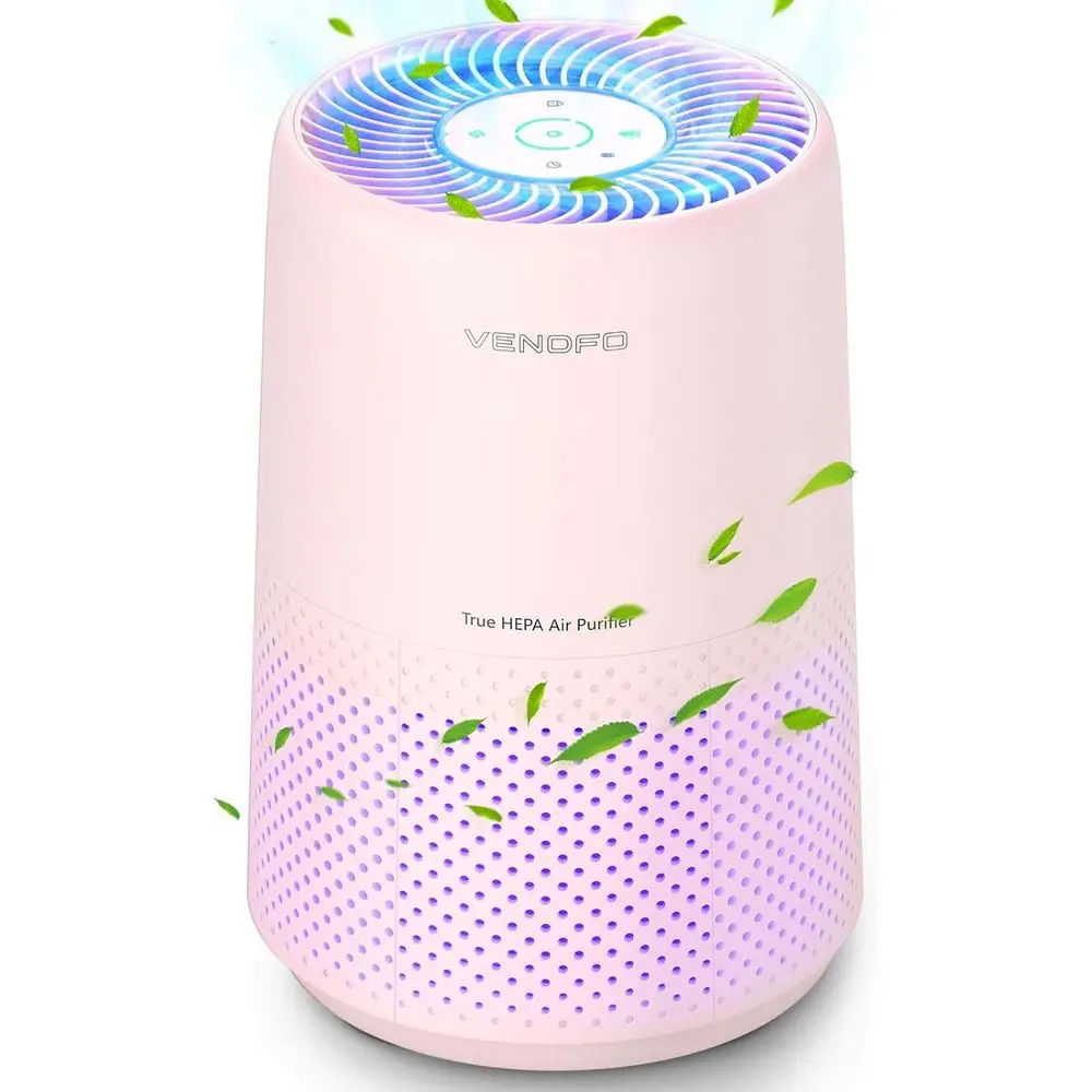 Purificador de aire HEPA ultra silencioso para dormitorios, cobertura de 1074 pies cuadrados, 360 ° Flujo de Aire, Ideal para el Hogar y Mascotas (Rosa Crema)
