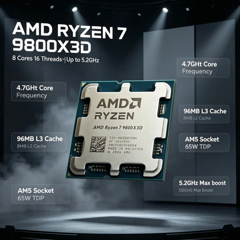 AMD Ryzen 7 9800X3D Fastest Gaming Processor 8 Core 16 Thread 96MB L3 Cache 5.2GHz Boost AM5 DDR5 4nm 120W Desktop CPU