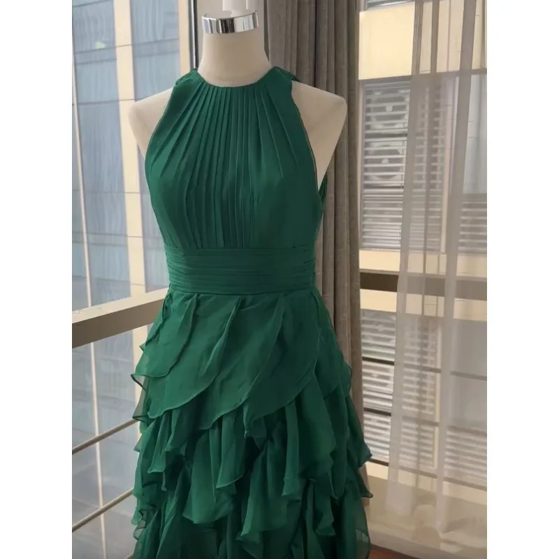 Wakuta Vintage Lady yeşil fırfır balo Dressess A-line resmi elbise kadınlar zarif günler parti Vestidos De Noche gelinlik