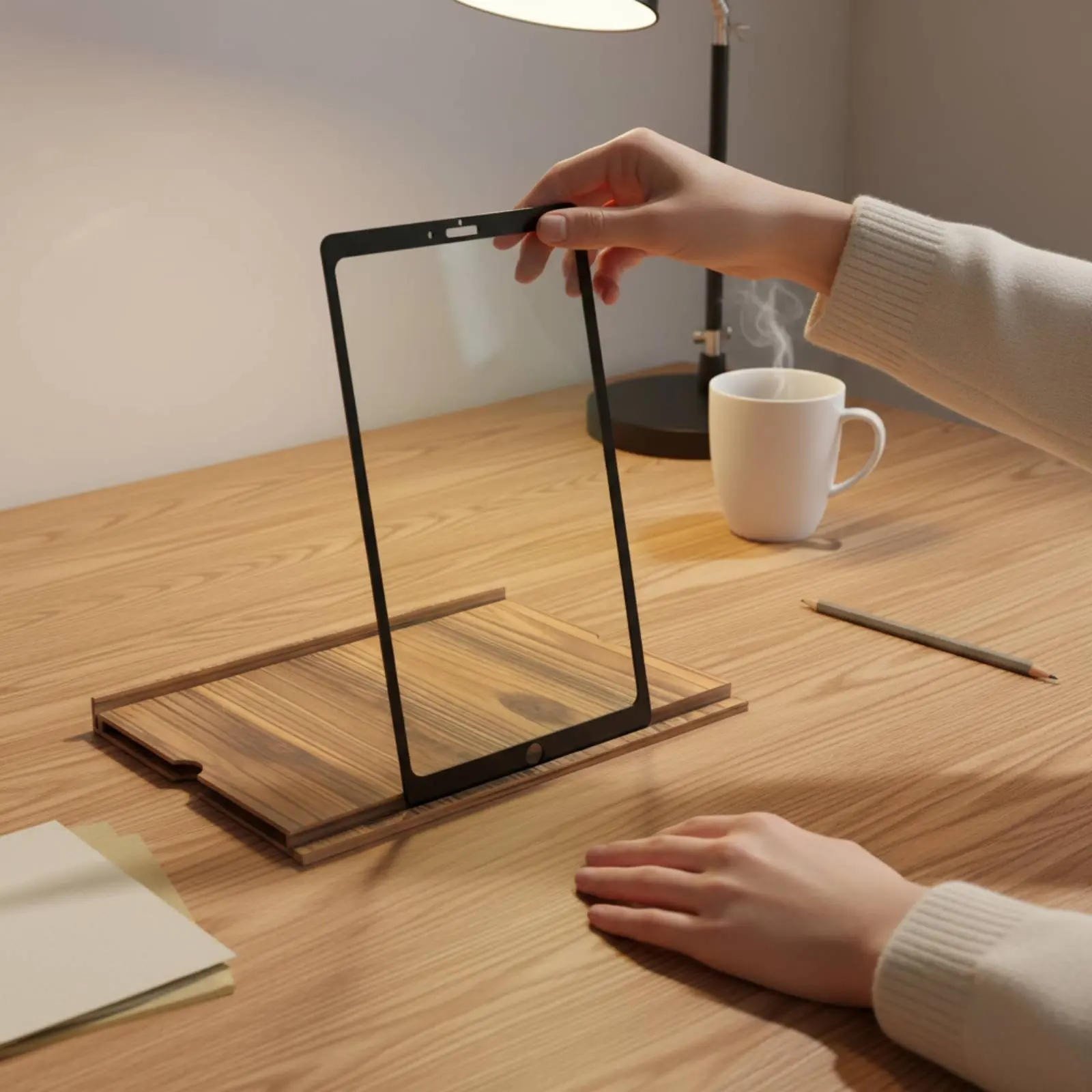 

Phone Screen Magnifier Horizontal and Vertical Use 3D Screen Magnifier Cell Phone Display Enhancer Stand Wood Grain Design