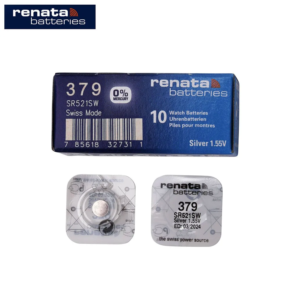 10Xrenata Silver Oxide Watch Battery 379 SR521SW 521 1.55V  100% original brand renata 379 renata 521 battery