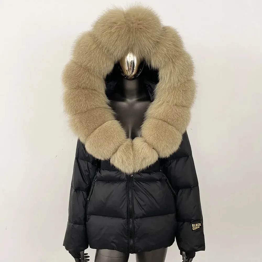 Down Coat Hooded Detachable Women Puffer Jacket Winter Real Natural Fox Fur Collar Fashion Thick Warm Outerwear Real Fur Coat