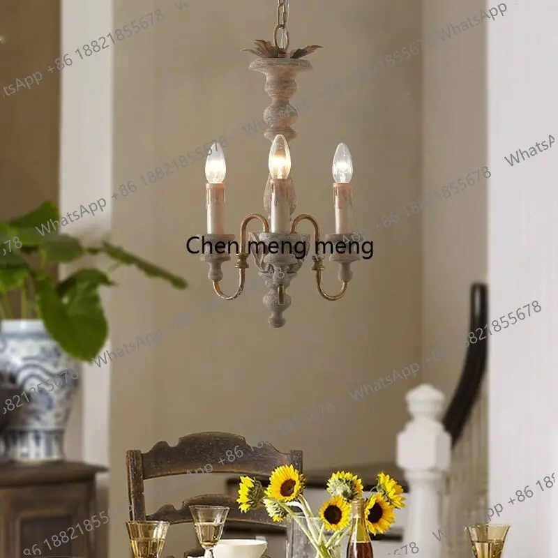 

American medieval wood chandelier bedroom cloakroom simple creative candle living room homestay three-head dining room lamp