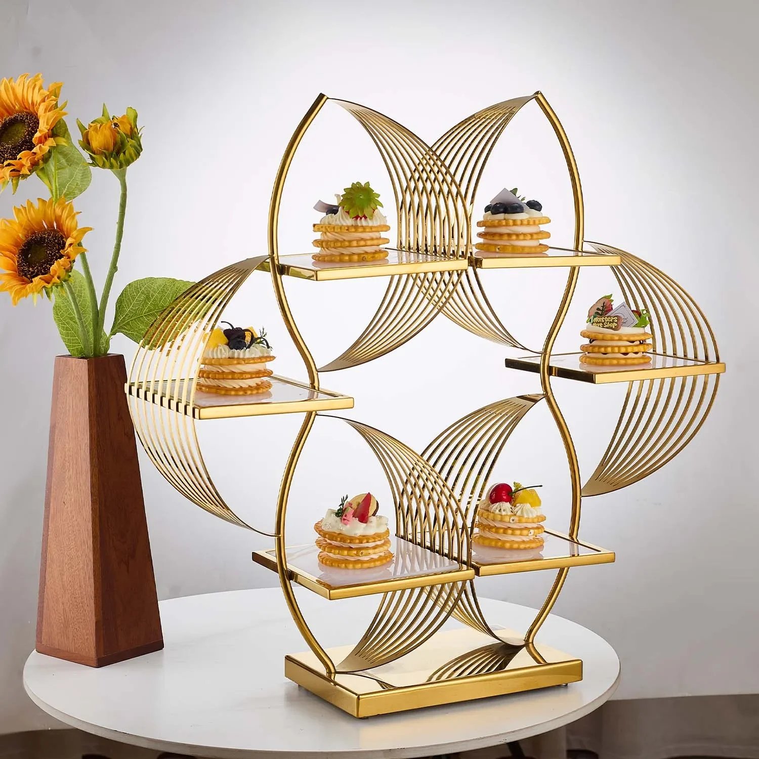 Plus size afternoon tea snack rack dessert table display rack Chinese high-end buffet ornament golden hotel