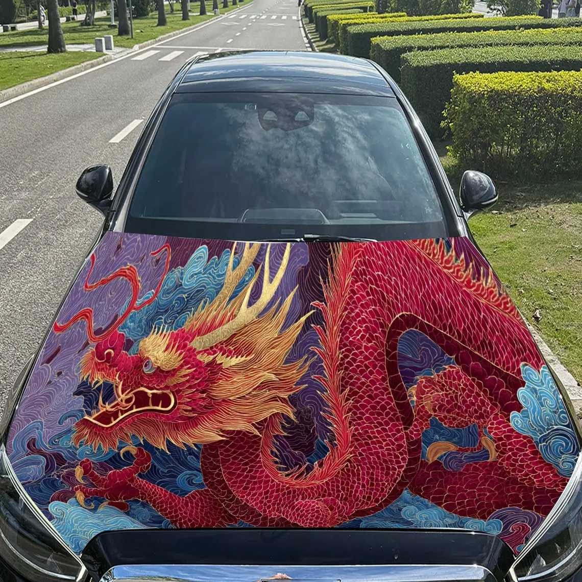 Stiker Pembungkus Kap Mobil PVC Naga Cina Artistik, Stiker Dekal Kap Mobil Tahan Air Perekat Sendiri, Stiker Pelindung Dekorasi Mobil