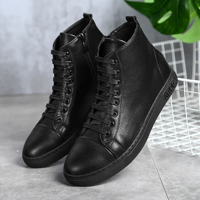 

plus Size 48 Men's High Quality Genuine Leather Sneakers round Toe Spring Autumn Seasonal Fashion Casual Shoes by Xunshi