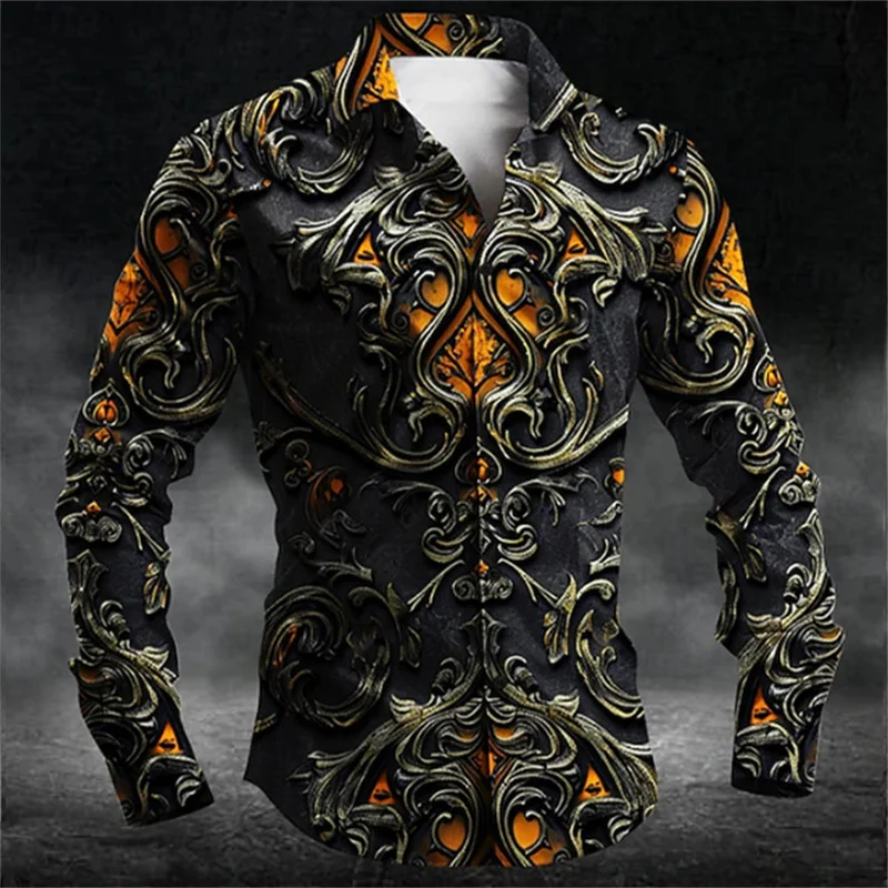 Men\'s Cardigan Shirt Solid Color 3D Printing Long Sleeve Shirt Lapel Single Breasted Comfortable Fabric Hawaiian Vacation Shirt