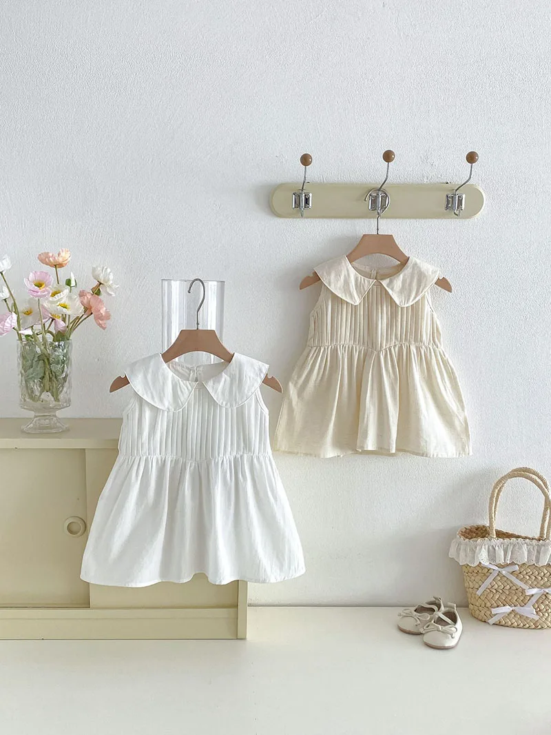 

Летний сарафан для девочек 9М-4Т, однотонное хлопковое платье без рукавов для малышей, тонкое детское платье-принцесса