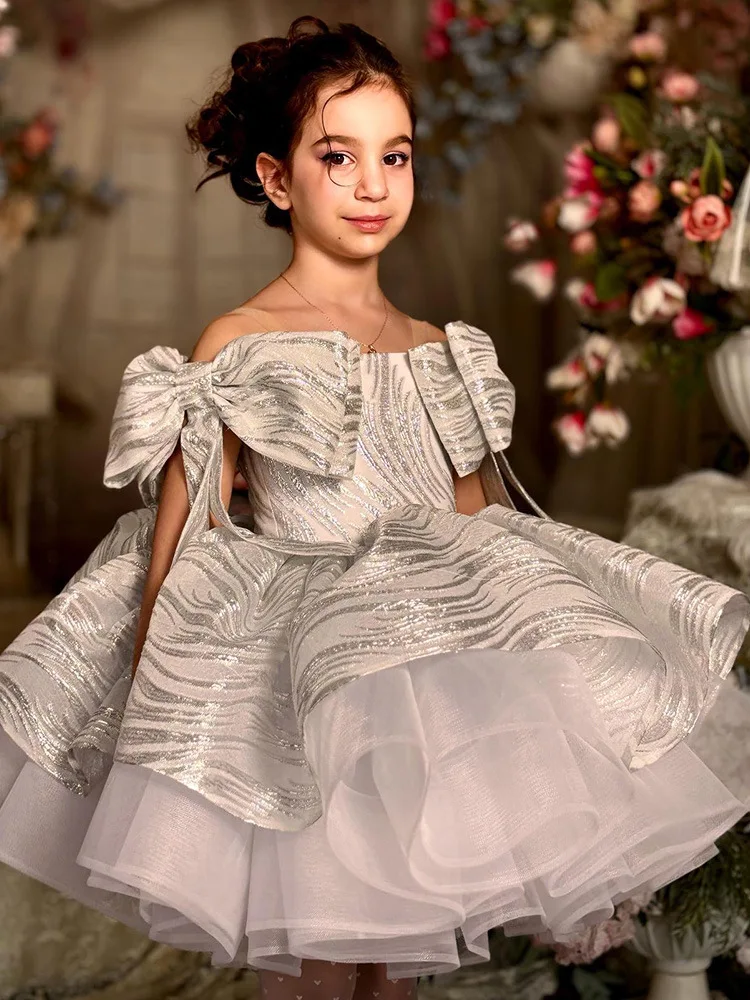 Luxurious Birthday Party Dress For Girls Ball Gown Elegant Stripe Evening Dresses For Teenage Girls Party Frock For Wedding Kids