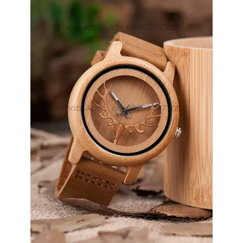 Hollow deer head no scale watch male middle school student Korean version niche design bamboo and wood watch female