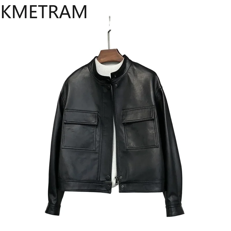 100% Sheepskin Real Leather Jacket Women Luxury Short Jackets Fall Clothes 2024 Woman Fahsion Stand Collar Coats косуха женская