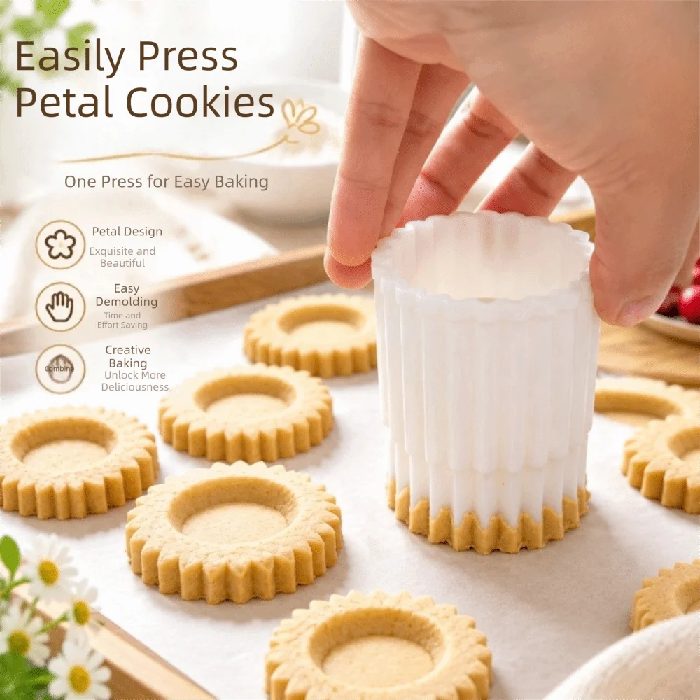 Double‑Sided Hand Press Mooncake Mold Non-Stick Flower Petal Dessert Baking Mold Food‑Grade Plastic Interchangeable Pattern