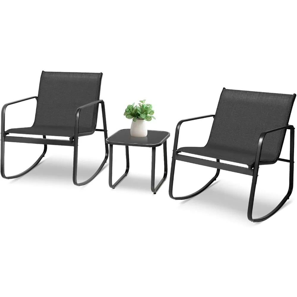 

Oakmont 3 Pieces Patio Furniture Set Outdoor Conversation Furniture 2 Chairs with Glass Top Coffee Table Sets Beige Cushions Bac
