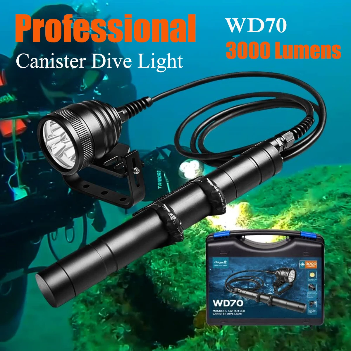 

Odepro WD70 Professional Diving Flashlight Powerful Scuba Dive Torch Light Underwater Lantern Submersible Lamp for Diving Torch