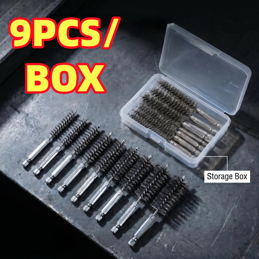 9PCS/ BOX Stainless Steel Wire Tube Brushes Multi-Specification Deburring Tools for Screws And Threads Removal