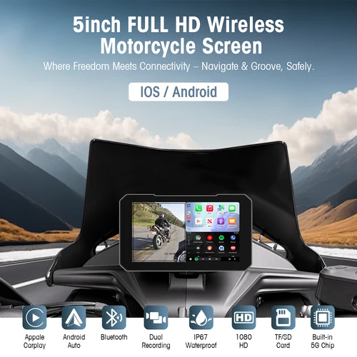 Imagen 2 del producto Pantalla Táctil de 5 Pulgadas para Motocicleta Ezonetronics con CarPlay, Compatible con Grabación de Doble Cámara, con CarPlay Inalámbrico y Android Auto IP67