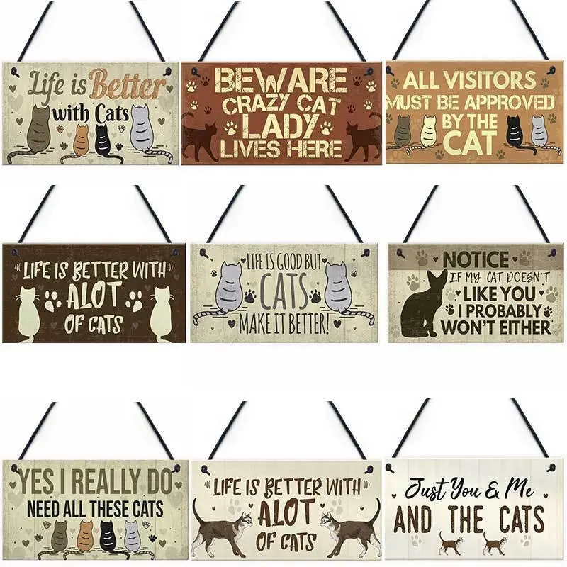 Wooden Animal Cat Plaques Printed Hanging Sign For Door Wall Decor Home Bedroom Living Room Shop Garden Yard Wood Plaques Decor