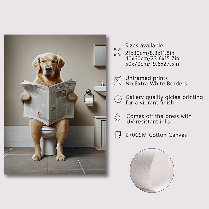 Multiple sizes 1pc frameless Canvas Painting,Toilet Dogs Reading Newspapers Funny Posters Rottweiler Doberman Poodle Canvas Pain