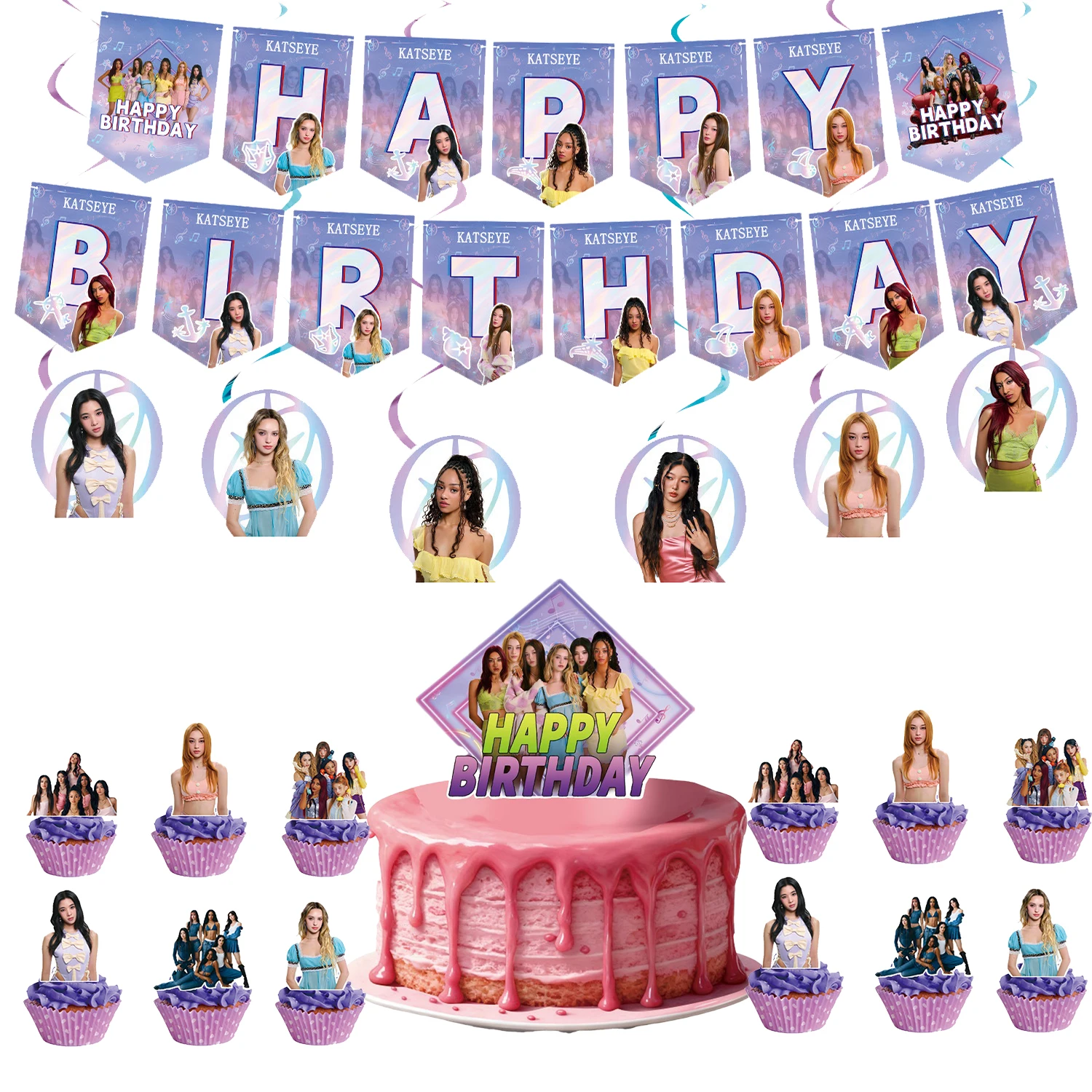 Katseye Meisjes Verjaardagsfeest Themadecoratie Beker Bord Banner Achtergrond Cadeautas Tafelkleed Voor Cadeaus Babyshower Benodigdheden