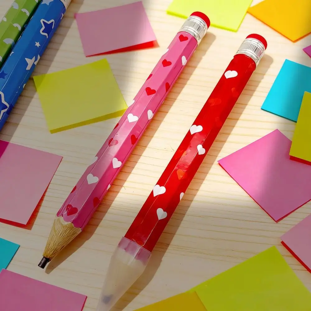 High Quality Wooden Big Pencil 34CM Heart Geometric Printed Stationery Pencil with Eraser Giant Pencil Students