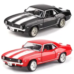 1:36 Chevrolet USA 1969 Camaro SS Vintage Matte Black Diecast Metal Car Model Toy For Collection Gift Kids A318