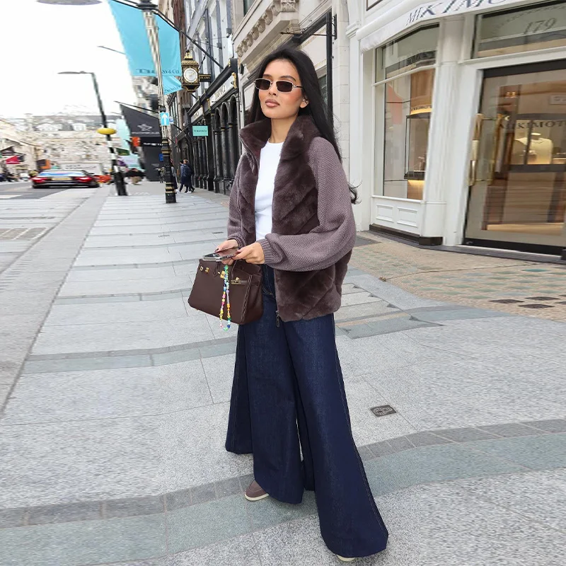 

Элегантное модное меховое вязаное пальто, осенние женские роскошные куртки, винтажные скромные повседневные шикарные стильные универсальные вечерние женские уличные куртки