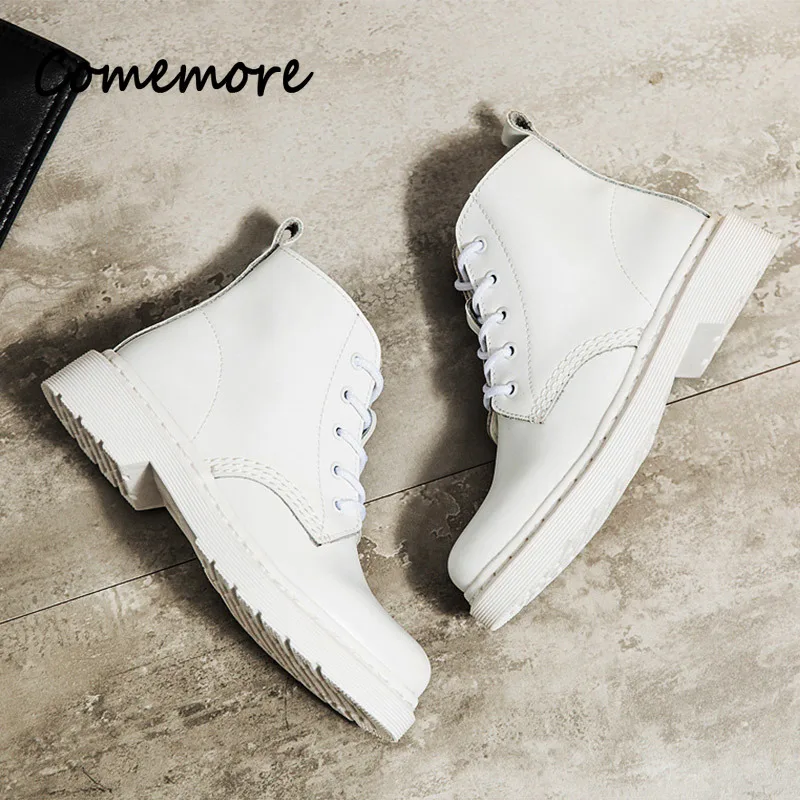 Comemore Platform Motorcycle Boot Female Autumn Winter Gothic Shoes Woman Punk Botas Mujer 2023 Leather Women White Ankle Boots