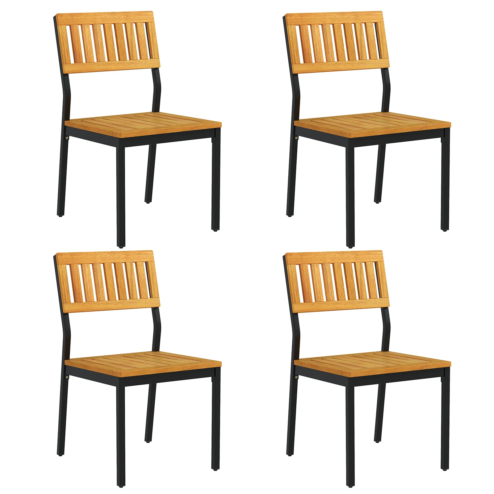 Dining Chair Set of 4 Modern Patio Chairs/Acacia Wood Backrest, Slanted Seat