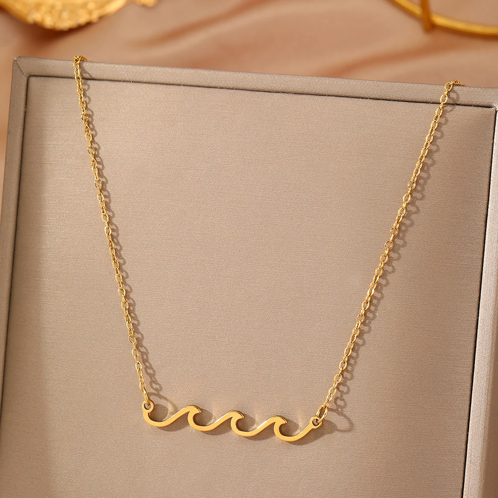 Stainless Steel Necklaces Trendy Fine Watery Wave Pendant Clavicle Chain Design Sense Fresh Necklace For Women Jewelry Banquet