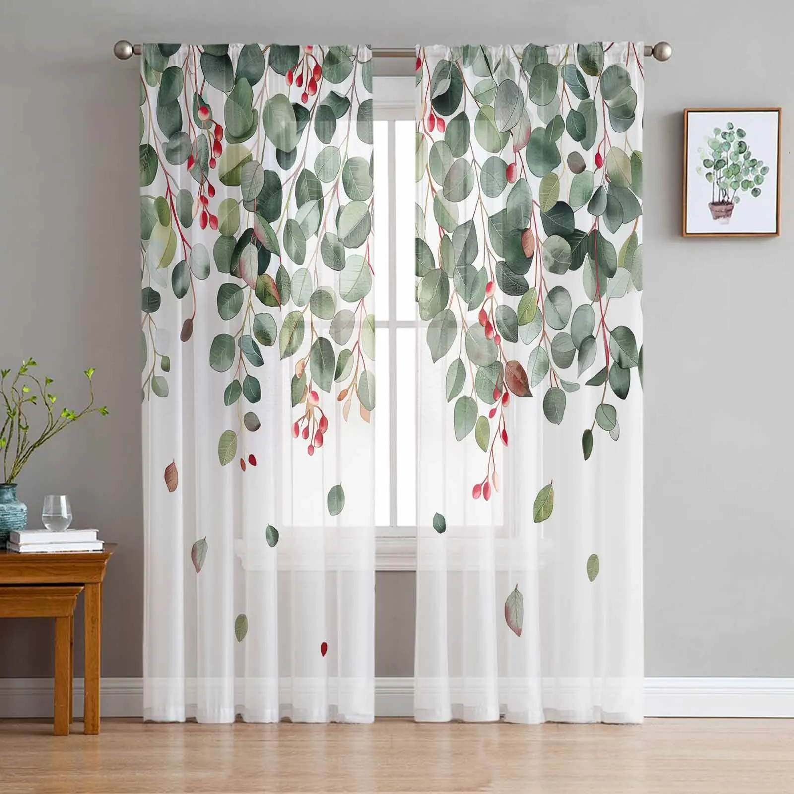 

Leaves Branches Fruits Tulle Curtains for Living Room Bedroom Modern Chiffon Sheer Voile Kitchen Window Curtain