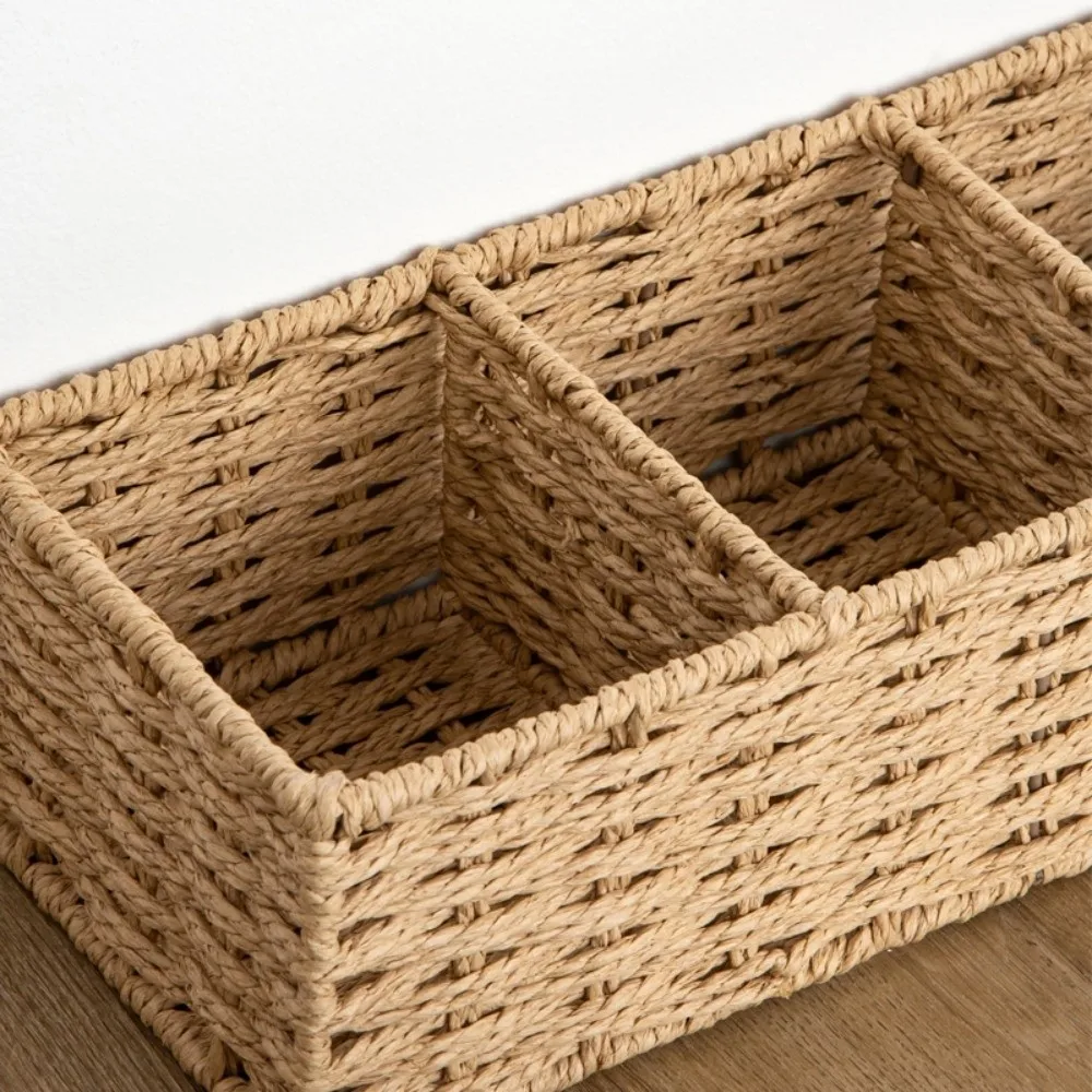 3-Section Storage Box Multi-Purpose Large Capacity Woven Storage Basket Space Saving Decorative Desktop Organizer Desktop