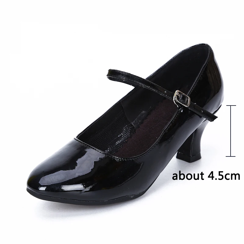 Sepatu dansa wanita, sepatu dansa Latin Tango Jazz dansa pesta elegan sol karet/Suede ujung tertutup kulit 4.5cm