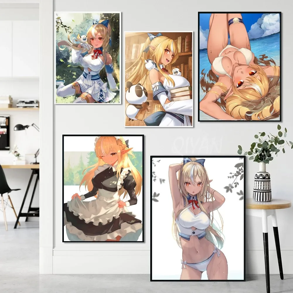 Flare Shiranui Hololive Vtube Game Anime Poster Self-adhesive Art Waterproof Paper Sticker Coffee House Bar Room Wall Decor