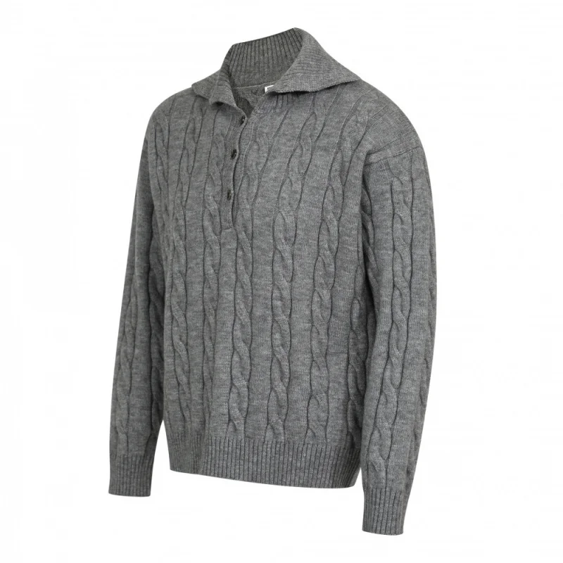 الرجال جديد وصول بولو طوق سترة خمر كابل متماسكة زرر فضفاض صالح بلوزة كاجوال تنوعا خريف شتاء الرجال تريكو