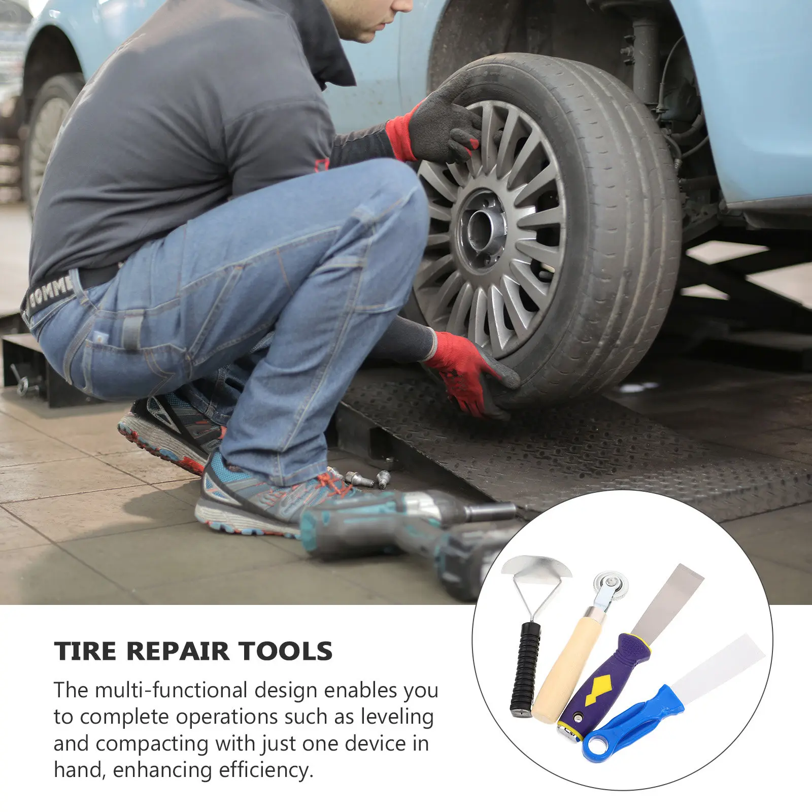 

1Set Professional Tire Patch Kit with Metal Putty Knife Stitching Roller Rim Cleanup Tool for Car Tire Repair Workshop Use