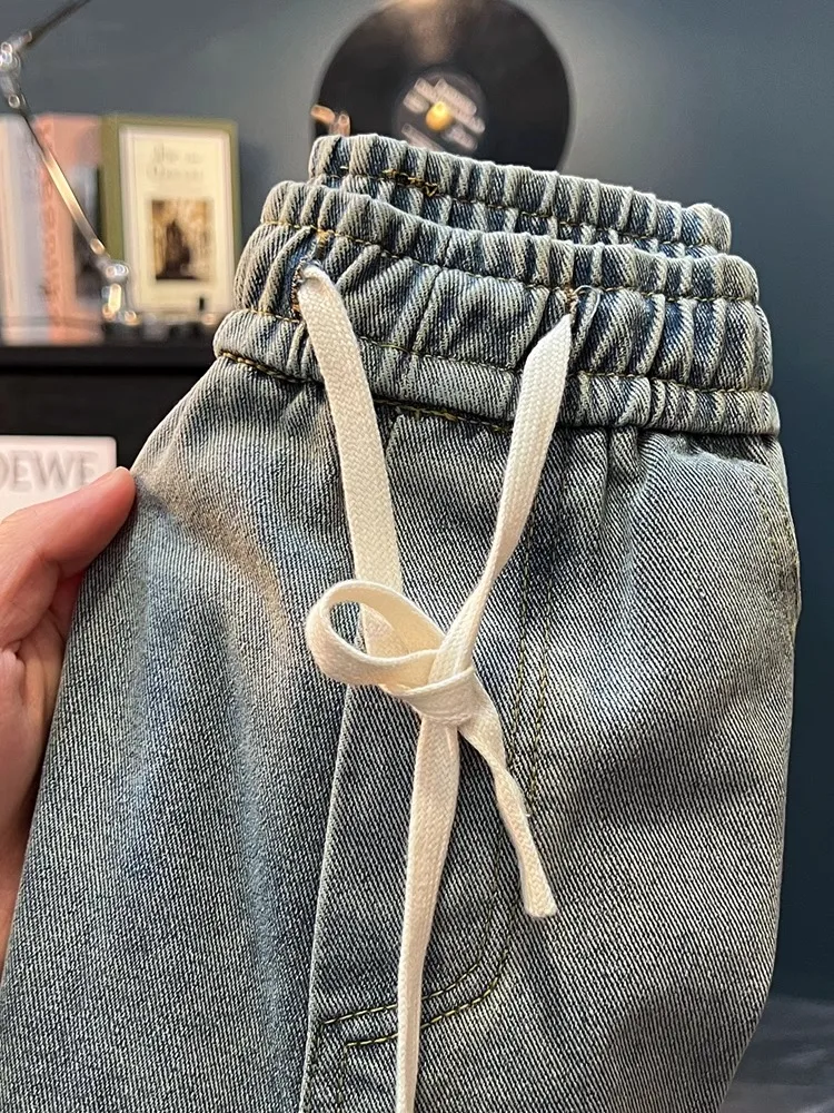 

American Style Ripped Denim Shorts Men's Trendy Brand Summer New Loose Straight Japanese Retro Casual Five-Quarter Pants