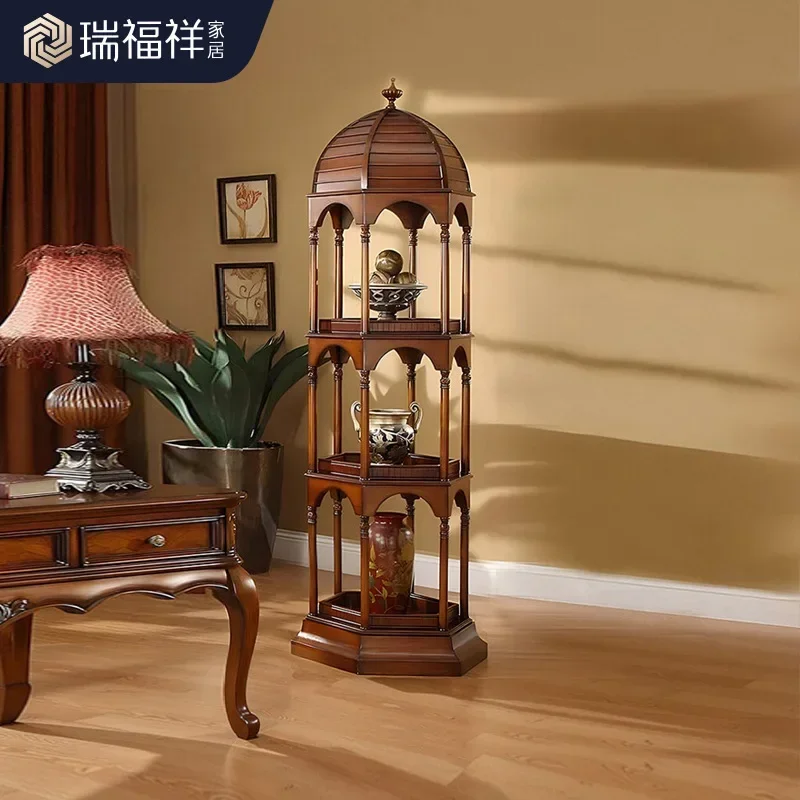 American solid wood flower stand floor-to-ceiling antique stand European creative bird cage stand