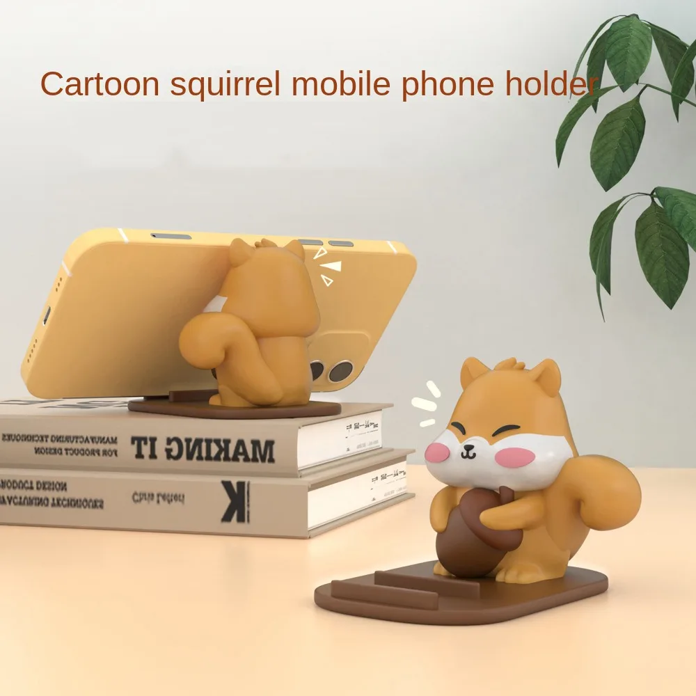 Squirrel Figure Desktop Phone Stand Support Model Doll Animal Phone Holder Cartoon Desk Decor Cell Phone Bracket