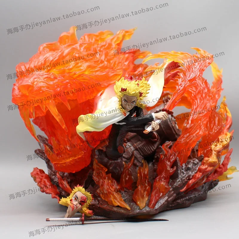 27cmcan Emit Light Anime Demon Slayer Figure Rengoku Kyoujurou Anime Figure With Light Pvc Statue Doll Kid Gift Desktop Ornament