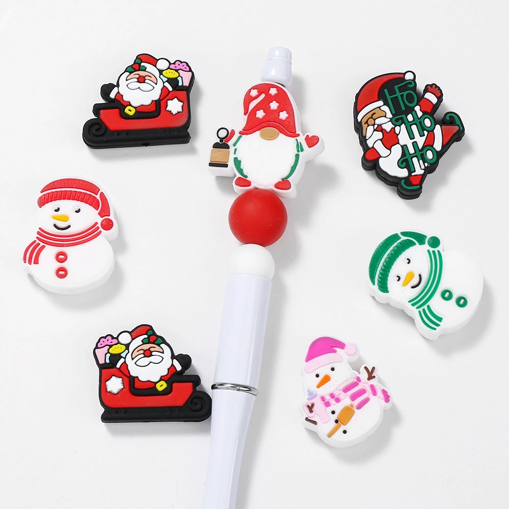 10Pcs New Christmas Silicone Beads Santa Claus Style Focal Beads For DIY Jewelry Bracelet Beads Used On Pen Jewelry Making