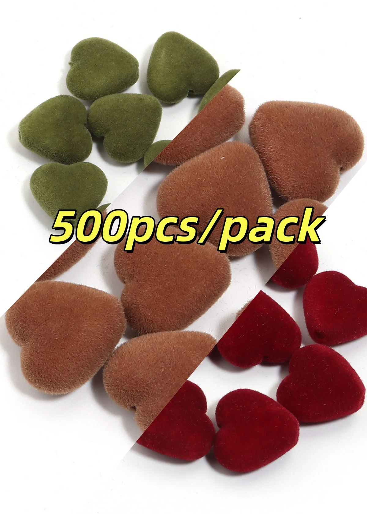 500pcs Velvet Surface Heart Acrylic Beads Large Hole Flocked Loose Spacer Bead DIY Bracelet Necklace Keychain Jewelry Making