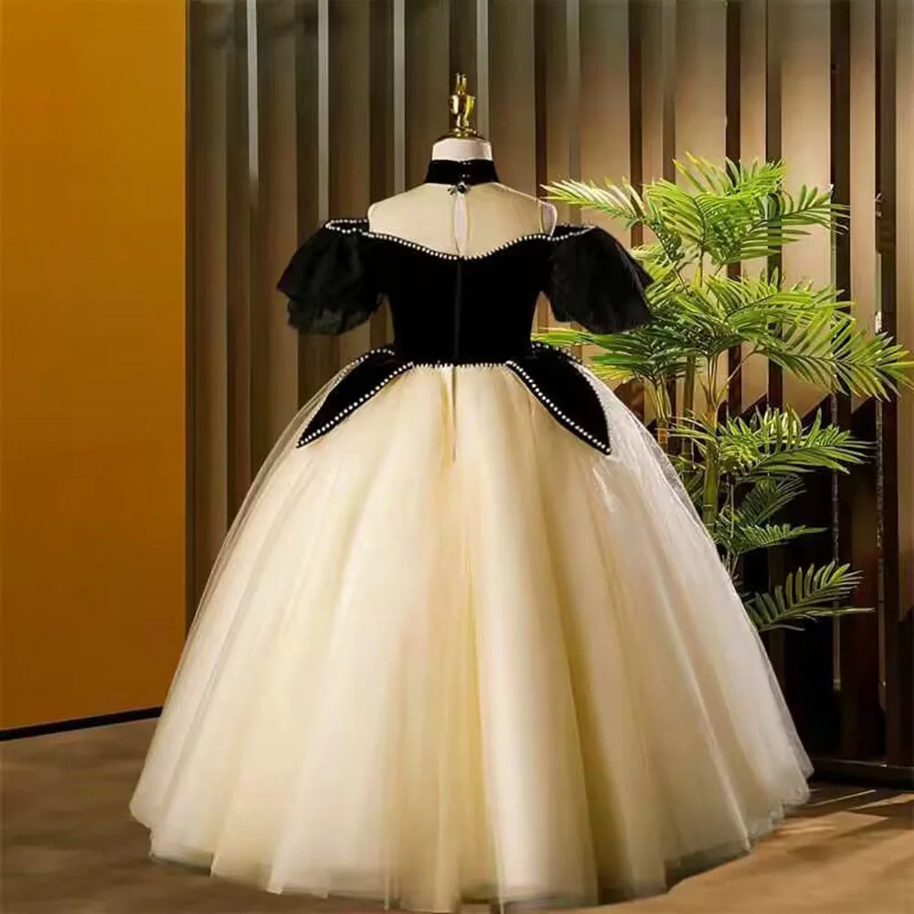 

Элегантное детское праздничное платье принцессы с жемчугом для свадьбы, торжественное платье для выпускного вечера для детей 1, 4, 6, 8, 10 лет, платье подружки невесты с цветочным узором для девочек