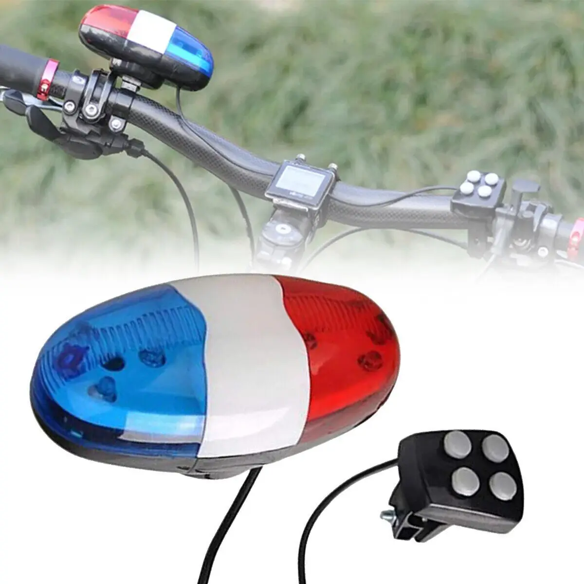 

4 Tone Bike Bicycle Police Siren Trumpet Electronic Horn Bell 6 Led Rear Light