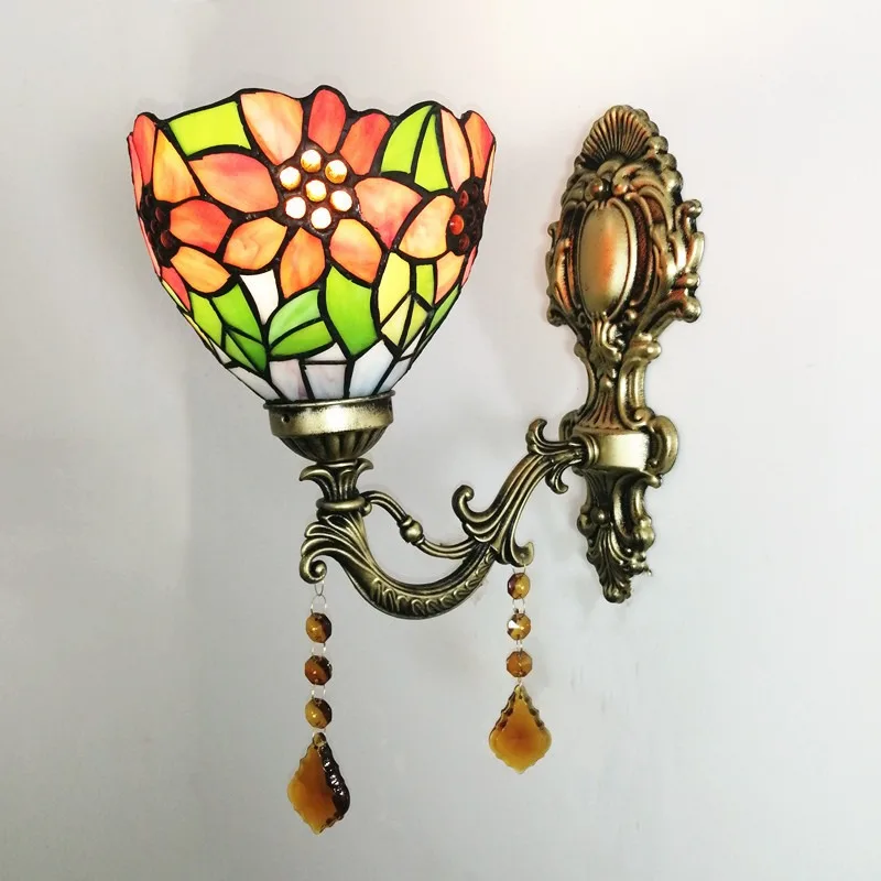 

Tiffany Stained Glass Countryside Mirror Front Lighting European Style Mediterranean Corridor Balcony Bedside Glass Wall Lamp