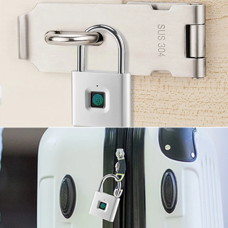 Pequena Fingerprint Lock com Carregamento USB, Cadeado impermeável, Zinc Alloy, Lock Body, SMBG04