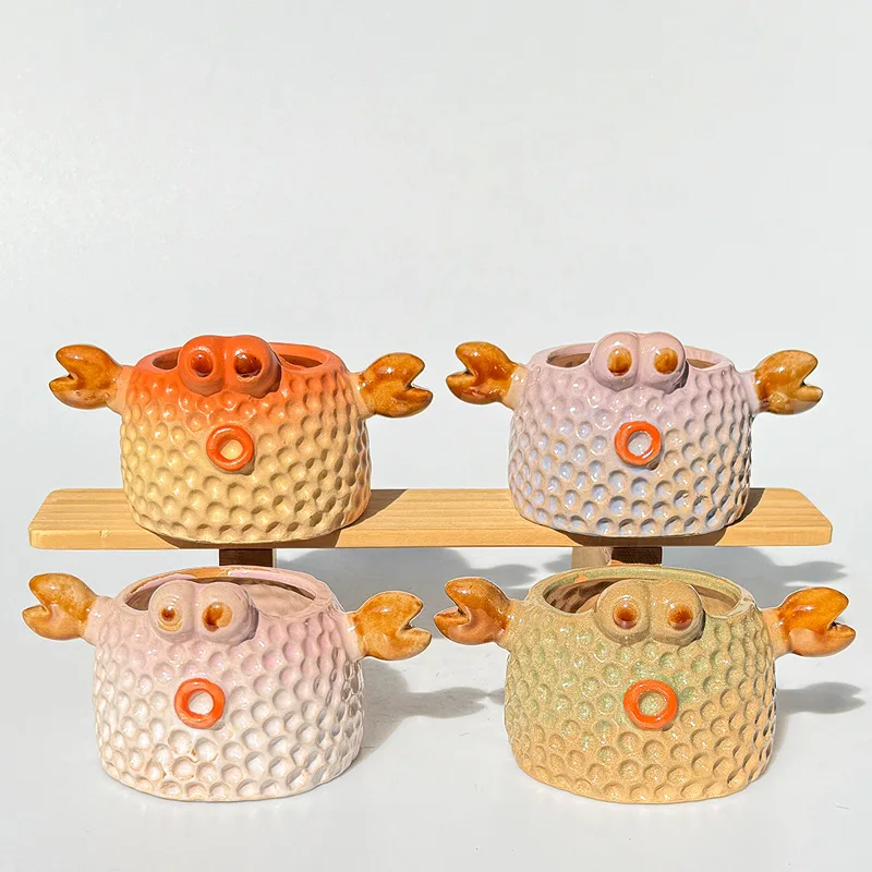 Creative crab succulent flower pot animal simple breathable ceramic home small flower pot wholesale