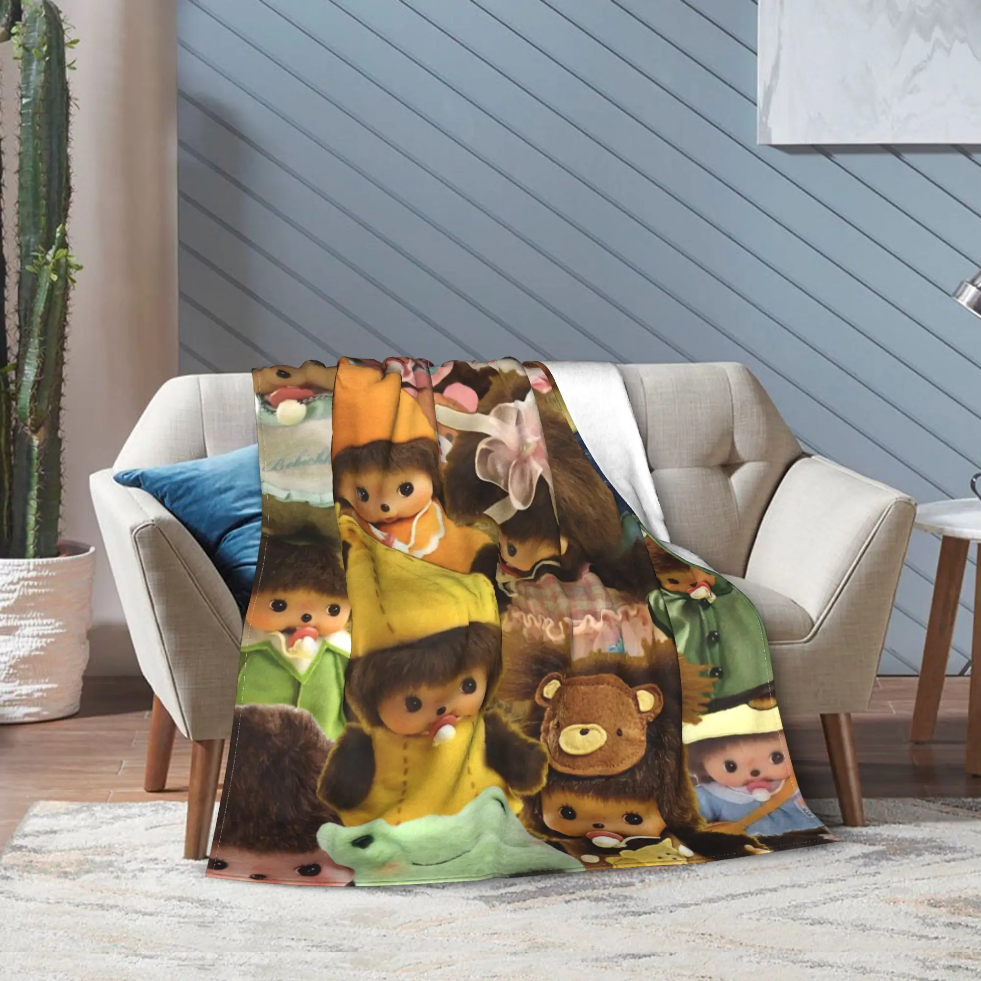 Monchhichis كون تشان زوجين بطانية لطيف الكرتون الصوف الجدة الدافئة رمي بطانية للمنزل كل موسم في الهواء الطلق #4