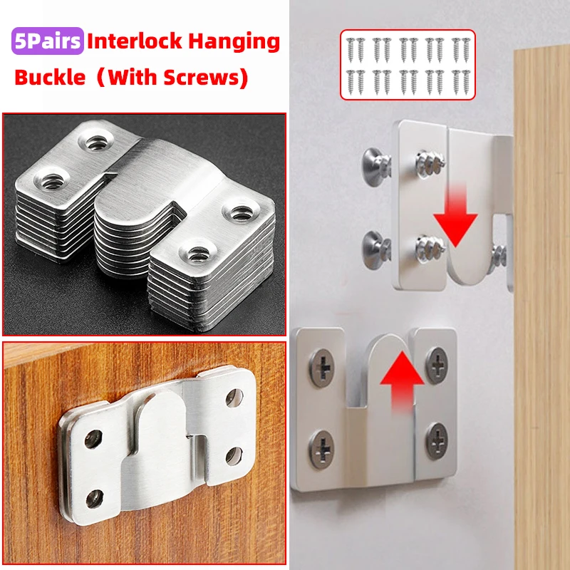 Obelix 5Pairs Flush Mount Brackets Interlock Hanging Buckle Furniture Connector Mirror Picture Frame Hanger Display Frames Hooks